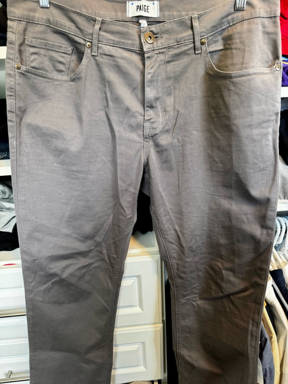 PAIGE Normandie Pants Men 36x30 Gray Straight Fit 5 Pocket Worn Twice